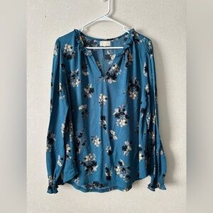 Melloday | Blue floral long sleeve blouse | Women’s XL